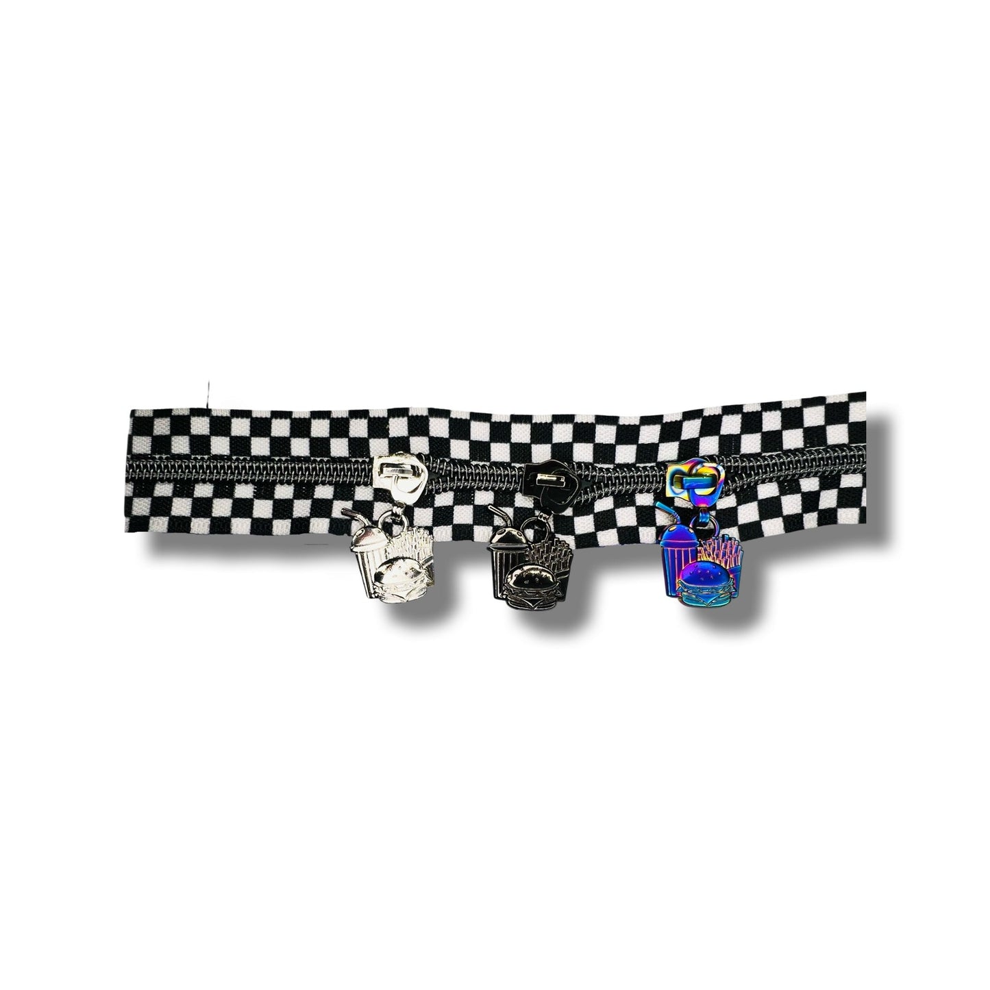BLACK AND WHITE CHECKERED TAPE WITH GUNMETAL TEETH #5 ZIPPER TAPE