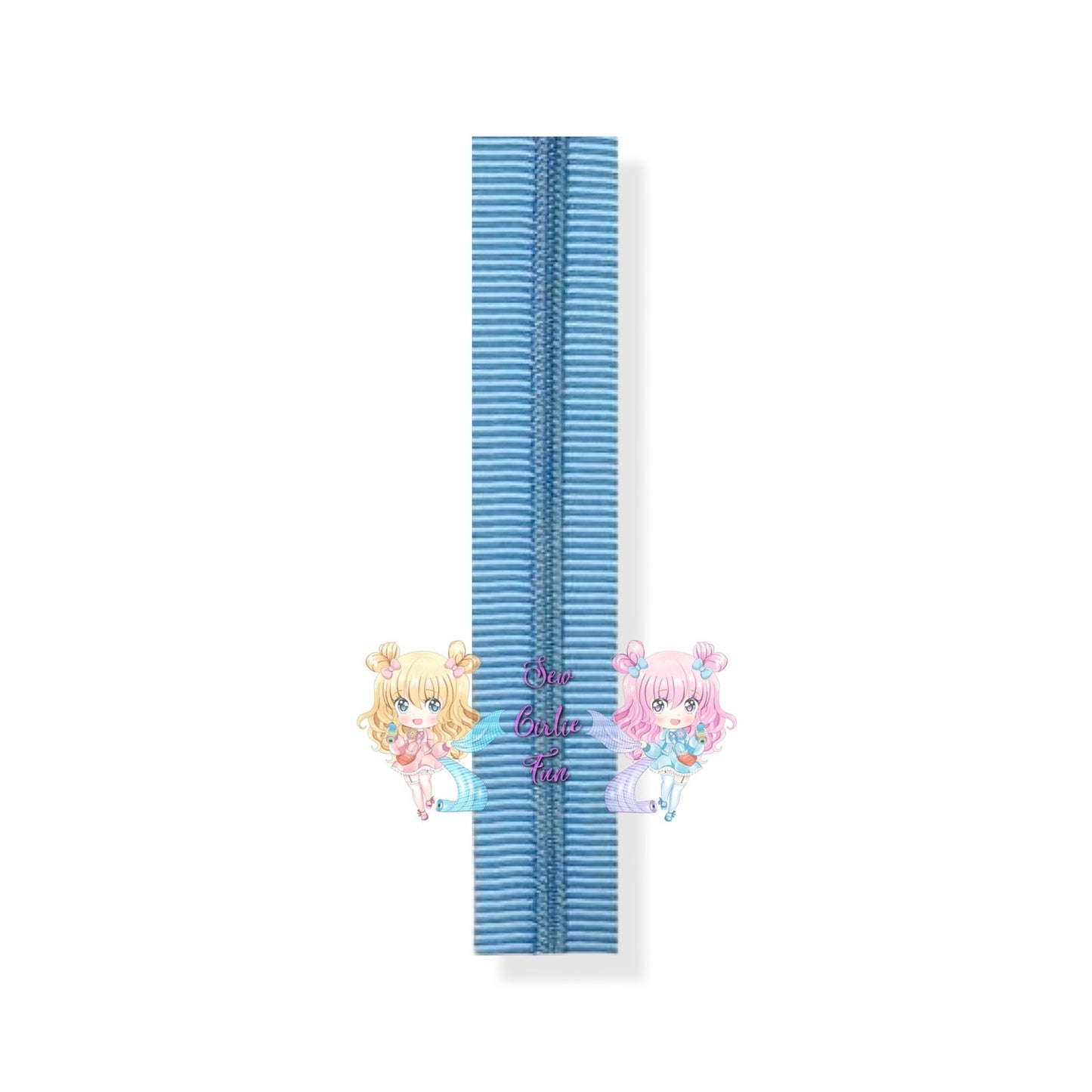 LIGHT BLUE AND WHITE STRIPED TAPE WITH SAPPHIRE BLUE TEETH #5 ZIPPER TAPE