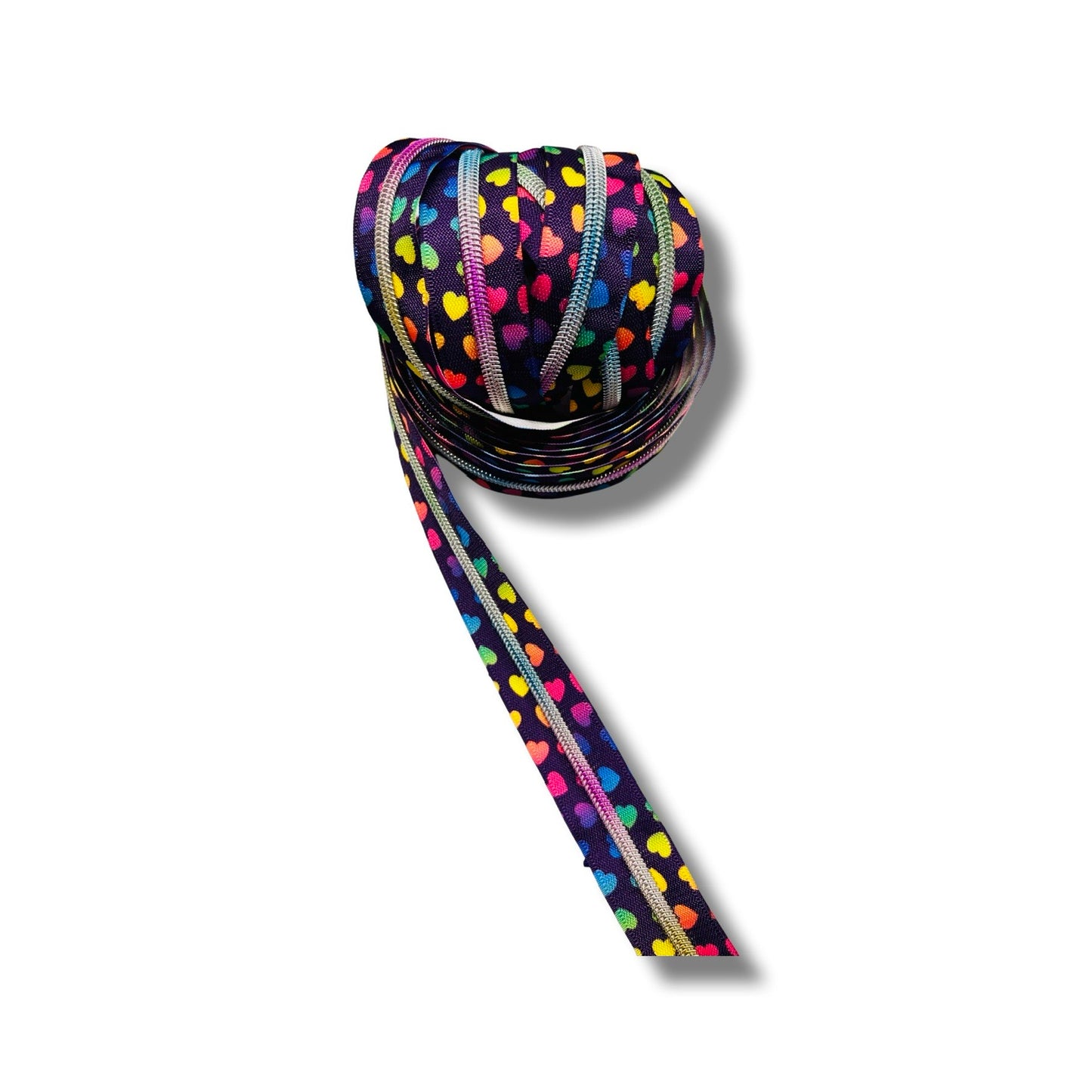 Purple with Rainbow Hearts #5 Zipper Tape - Pack of 3 and 5 Yards