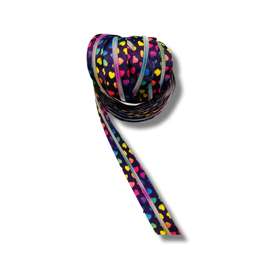 Purple with Rainbow Hearts #5 Zipper Tape