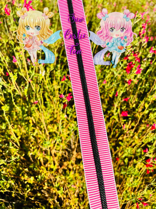 PINK AND WHITE STRIPED TAPE WITH MATTE BLACK TEETH #5 ZIPPER TAPE